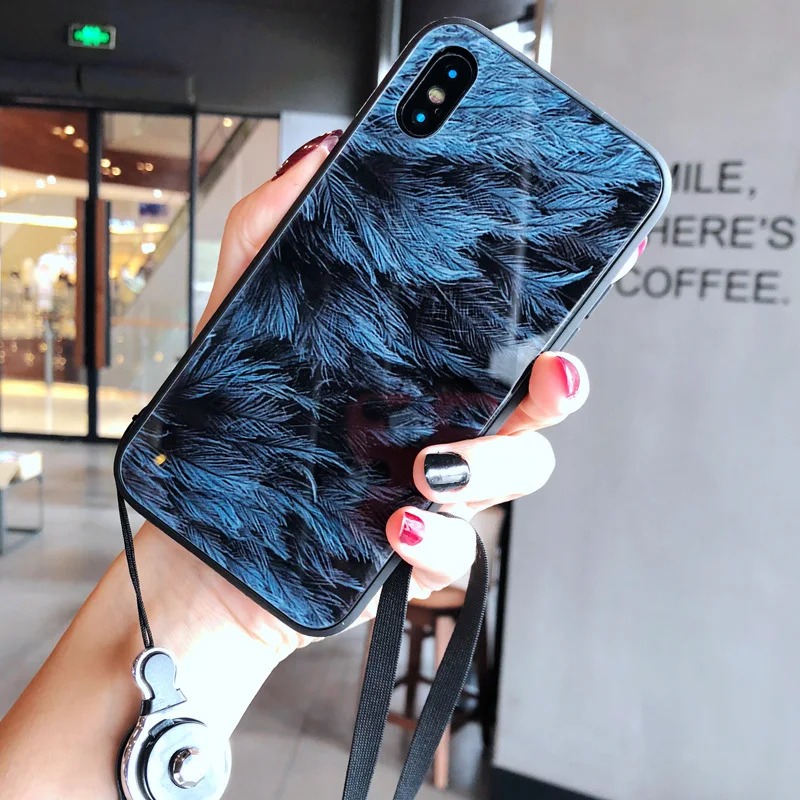 Green Leaf AppleX Glass Shell Iphone7plus/6S Mobile Phone All Inclusive Lanyard Female Models 8p | Мобильные телефоны и
