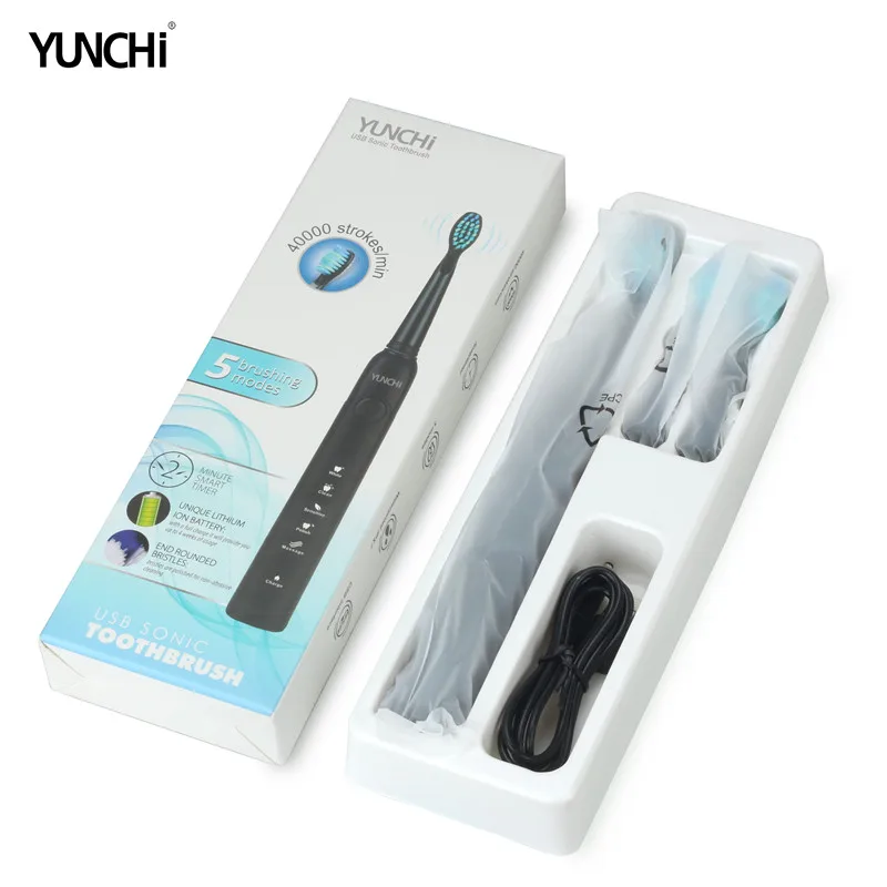 Yunchi новая звуковая электрическая зубная щетка сменные насадки насадка USB перезаряжаемая эффективная чистая белая