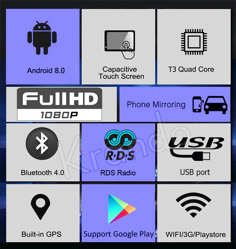 Автомобильный мультимедийный плеер Krando на Android 8 1 с большим сенсорным экраном 9