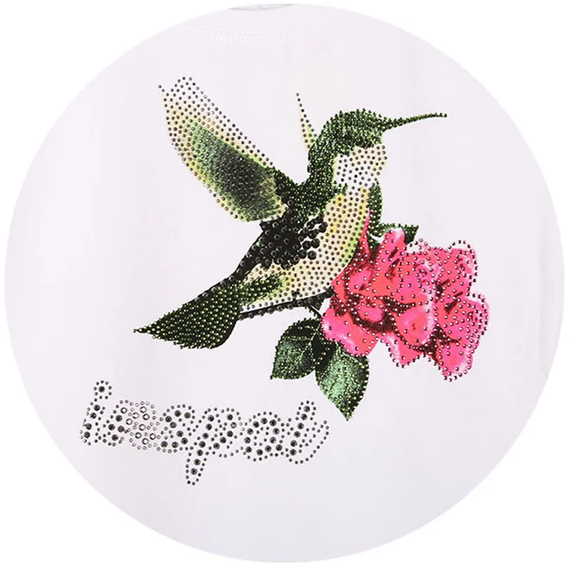 Женские футболки Стразы новые женские летние топы с павлиньими цветами и