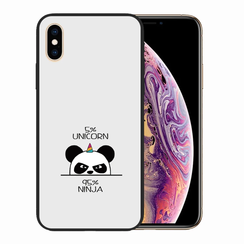 Cute Cartoon Animals Pattern for iPhone XS Max Black Silicone Panda Phone Cover Capa Fundas | Мобильные телефоны и