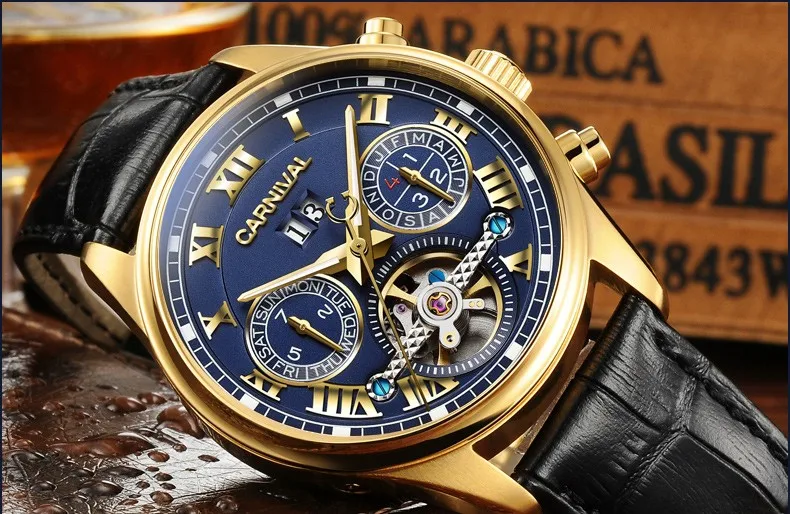 Роскошные карнавальные tourbillon часы мужчин серебро Нержавеющая сталь Водонепроницаемый автомат Дата наручные часы Relógio мужской