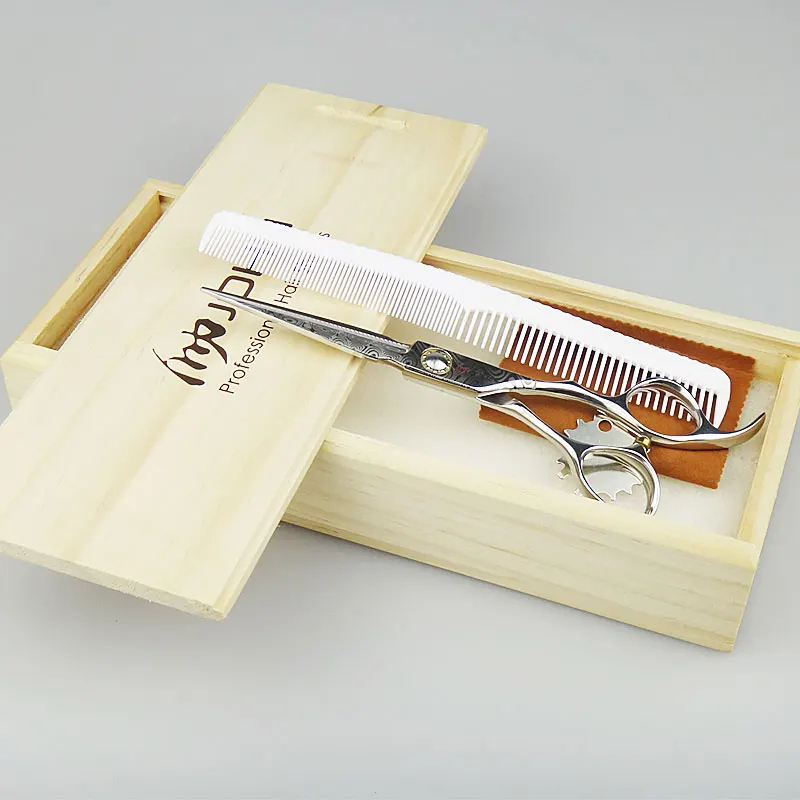 DAMA600 Cutting JOHN Профессиональные Парикмахерские ножницы Япония VG10 Дамаск для правой руки 6,0 дюймов деревянный чехол Парикмахерские ножницы - Цвет: DAMA600 Cutting