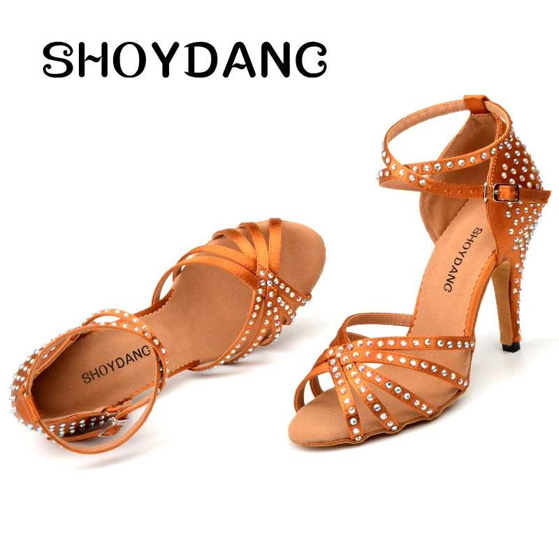 Туфли SHOYDANC женские для латиноамериканских танцев шелковые атласные блестящие с