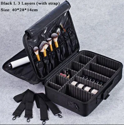 Black L 3 Layers Женский высококачественный органайзер для профессионального макияжа Bolso Mujer косметический чехол большой емкости сумка для хранения разборка чемоданы - Цвет: Black L 3 Layers