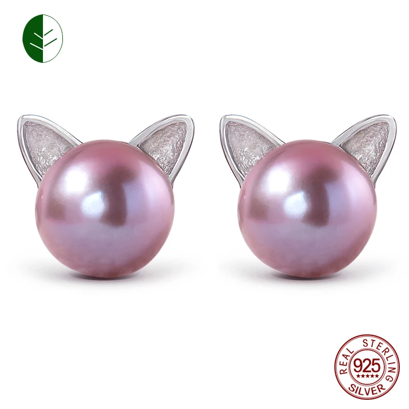 

Cute Cat Earrings 925 Sterling Silver Popular Freshwater Cultured Pearl Cat Ear Studs Earrings For Cat Lovers Woman Jewelry