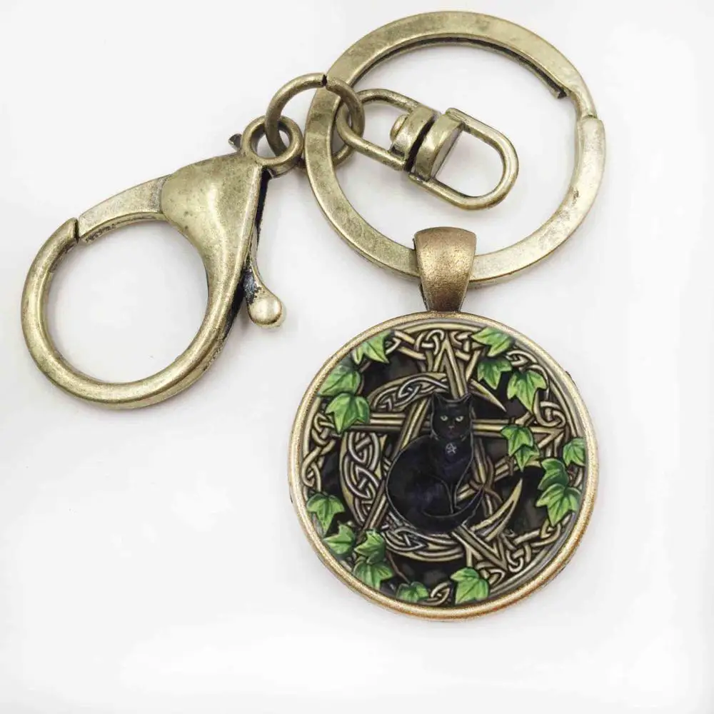 11Bronze keychain Новинка, Wicca подвеска в виде кошки, ожерелье в виде черного кота, стеклянный купол, фото, ювелирные изделия, подарки для женщин, круглые серебряные ожерелья - Окраска металла: 11Bronze keychain