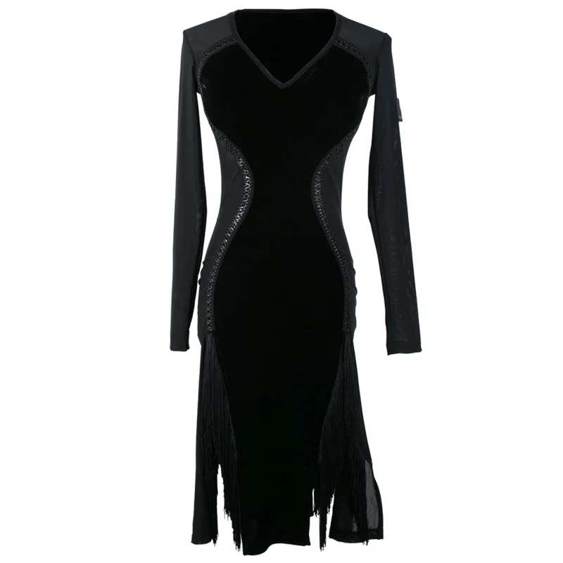Черный с кисточками женское платье в стиле латино латинские танцевальные