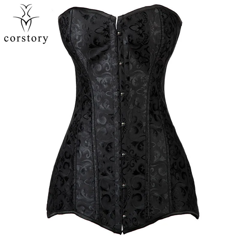 

Корсет Corstory, черный, жаккардовый, длинный, со стальными костями
