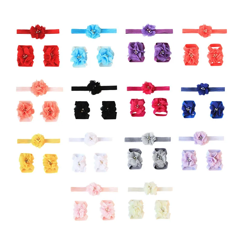 Красивая Детская повязка на голову из шифона с цветами набор сандалий для