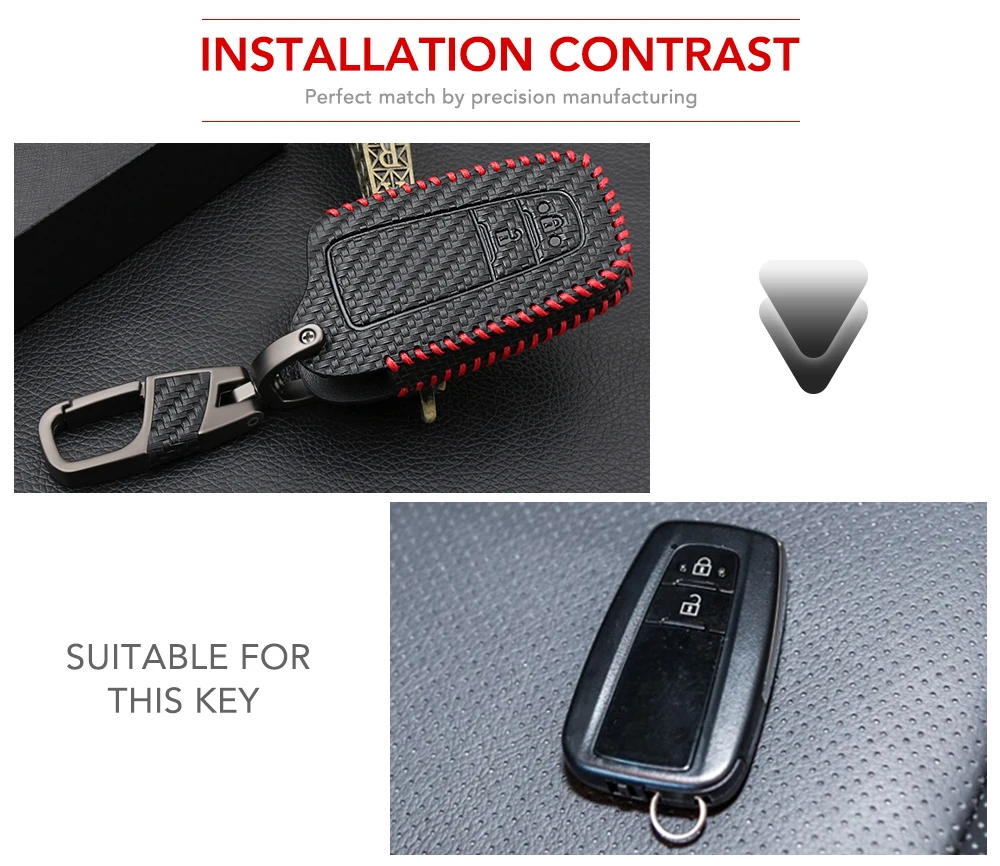 Carbon Fiber Pattern Leather Car Key Fob Cover Case for Toyota CHR C-HR Camry Prius Prado 2017 2018 2 Buttons Remote Keyless | Автомобили