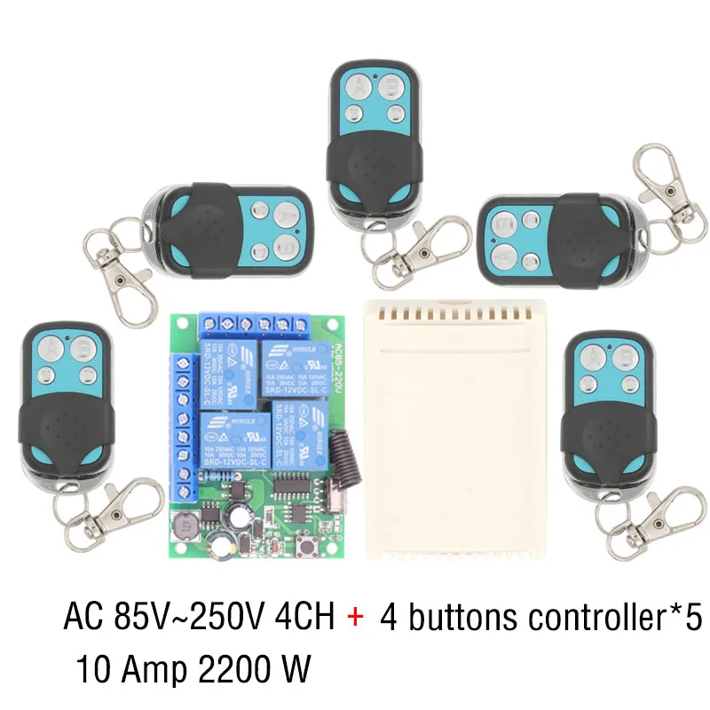 Универсальный беспроводной пульт дистанционного управления AC85V~ 220V 2200W 4CH релейный модуль приемника 433MHz RF переключатель для открывания Гаражных дверей и светильник - Цвет: 1 Receiver 5 RC