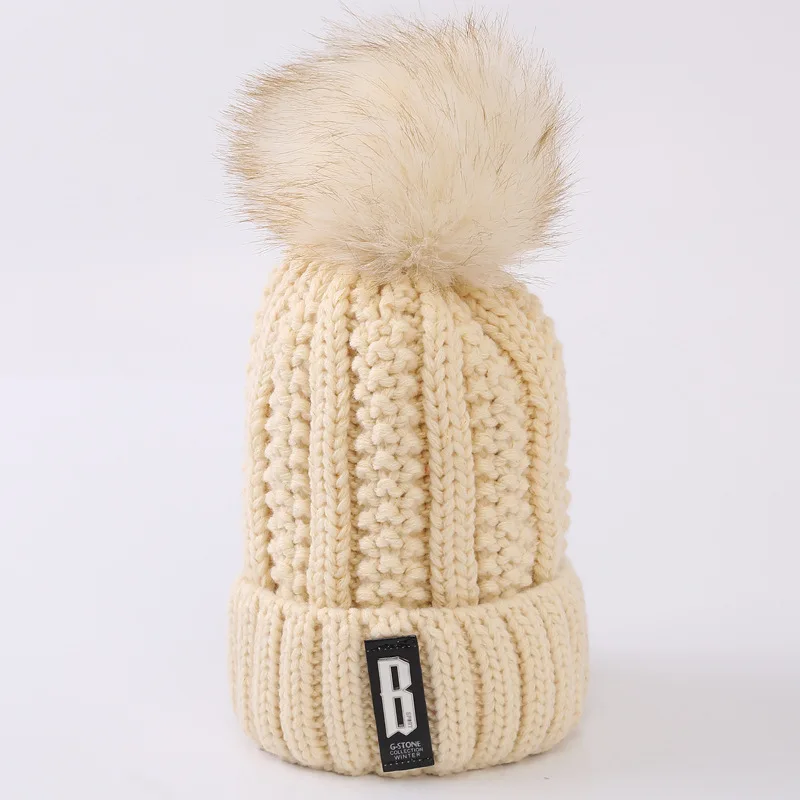 Горячая Мода Skullies Beanies Зимние шапки для женщин брендовая вязаная теплая шапка женские помпоны с помпонами Толстая шапка - Цвет: cream