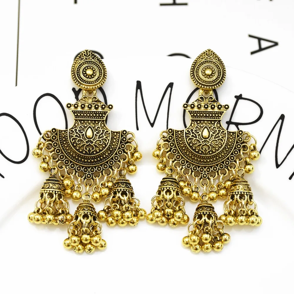 Индийские Jhumka окисленные Эффектные серьги Бохо этнические большие висячие Pendientes винтажные Oorbellen египетские ювелирные украшения в этническом стиле Afghan Turk