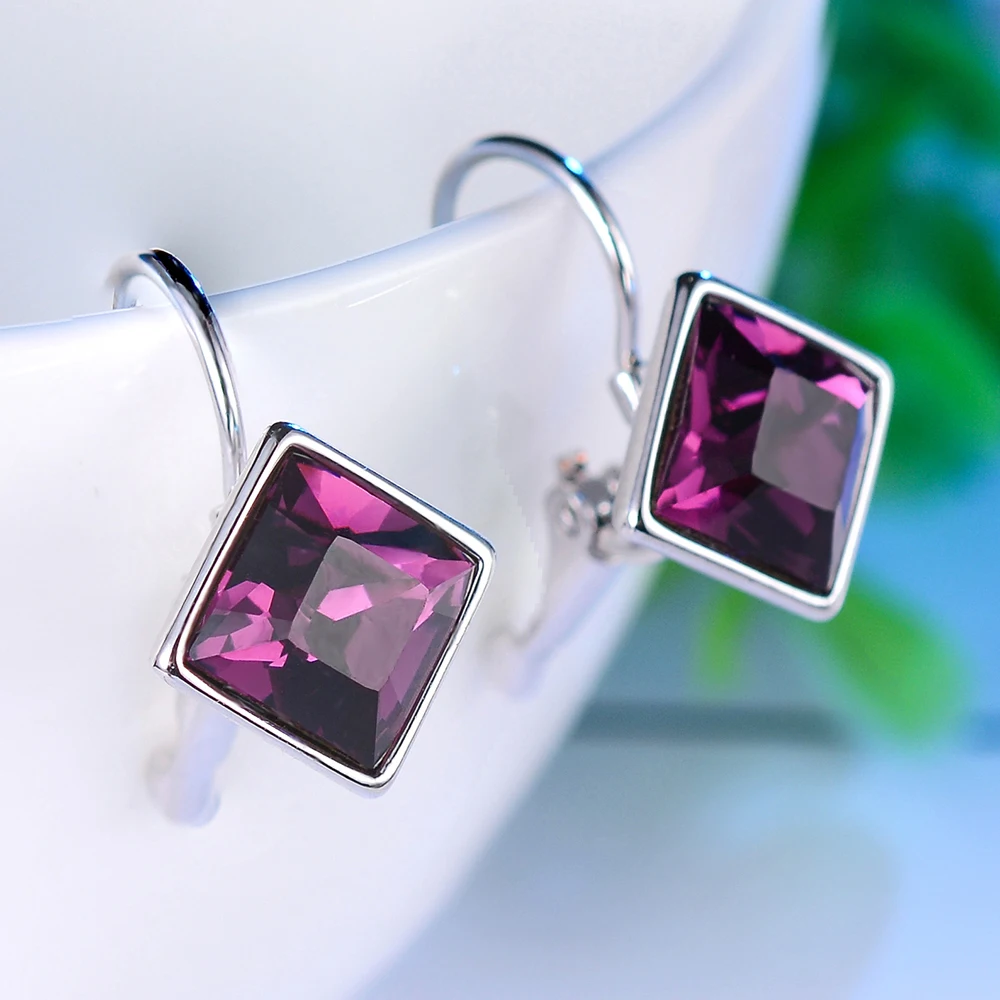 XZP Классические фиолетовые коричневые квадратные серьги кольца с кристаллами из