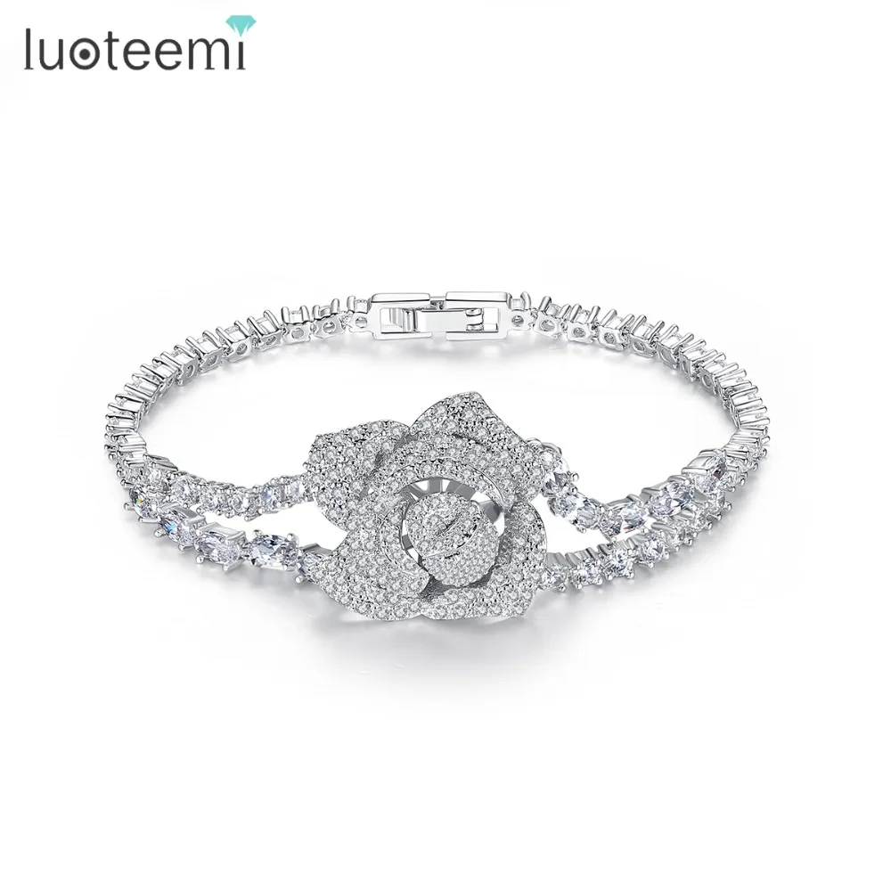 Luoteemi Роскошный Большой розы цепи ссылка браслет для Для женщин Дамы Сияющий AAA
