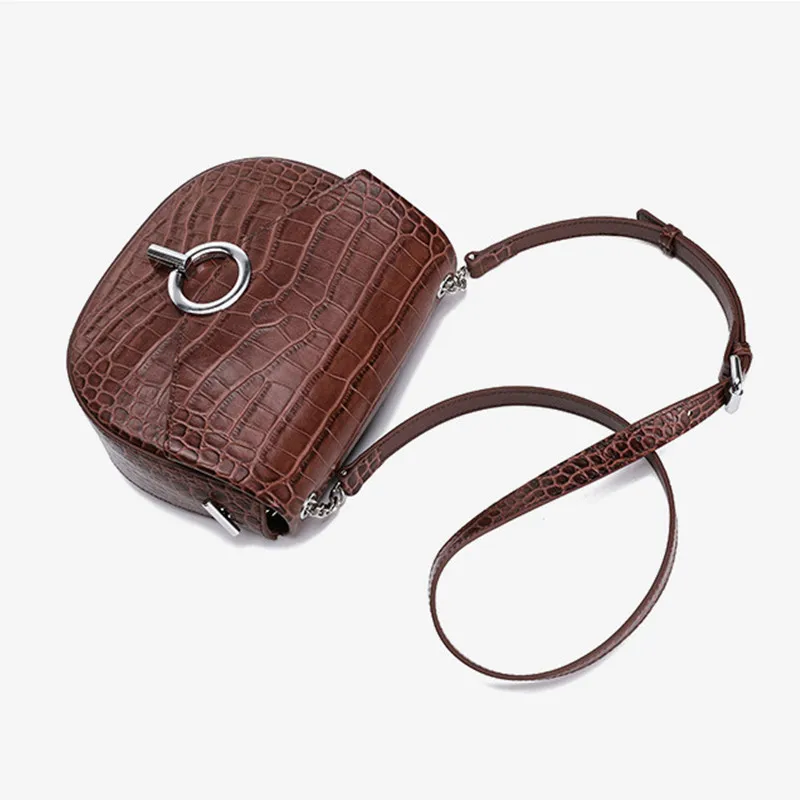 Летняя кожаная женская сумка новинка 2019 седло с крокодиловым узором модные сумки