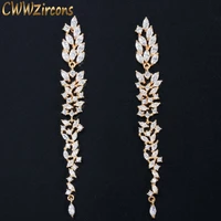 cwwzircons exquisite wedding design leaf ear line long dangle drop earring jewelry cubic zirconia brincos for women bijoux cz578