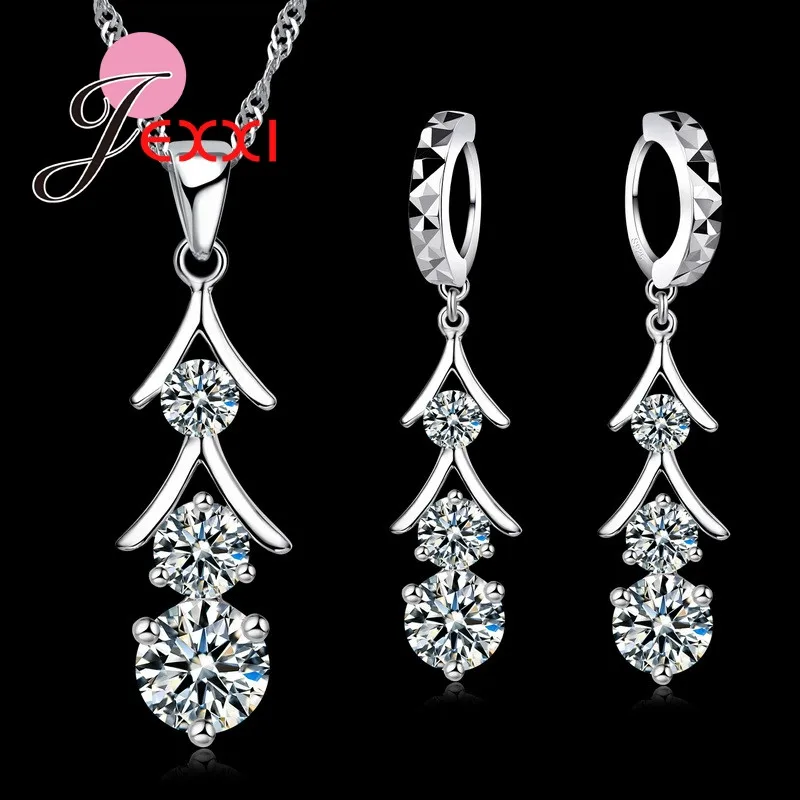 Женский комплект из колье и серёг серебра 925 пробы|bridal jewelry sets|jewelry setsdrop sets |
