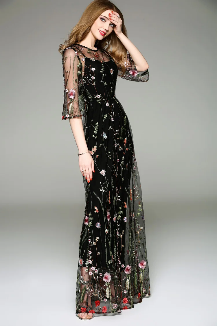 Женские длинные платья с круглым вырезом и вышивкой весна лето|fashion long dress|long