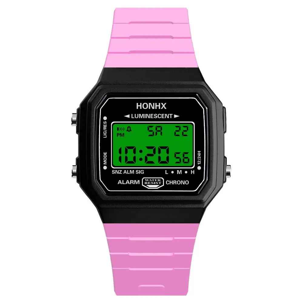 Pink Honhx Mens часы светодиодный цифровой экран наручные Дата спортивные часы для мужчин женщин унисекс для мальчиков и девочек подарок для детей часы Relogio Masculino Q - Цвет: Pink