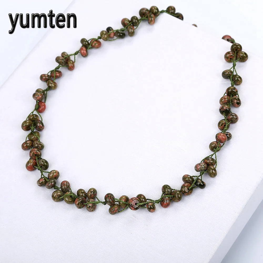 Yumten Unakite плетеное ожерелье из натурального камня Хрустальная цепочка бисера