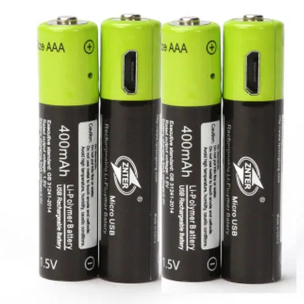4pcs without cable AAA 1,5 V 400mAh USB аккумуляторная батарея универсальный ZNT7 литий-полимерные батареи батарея с микро USB кабелем ROHS CE - Цвет: 4pcs without cable
