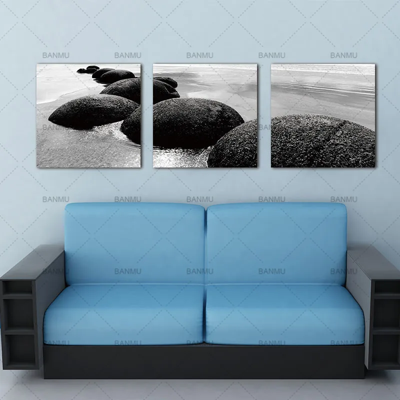 3 Панели черно белая морская волна Rush In Stone Wall Art Живопись Картины Печать на холсте