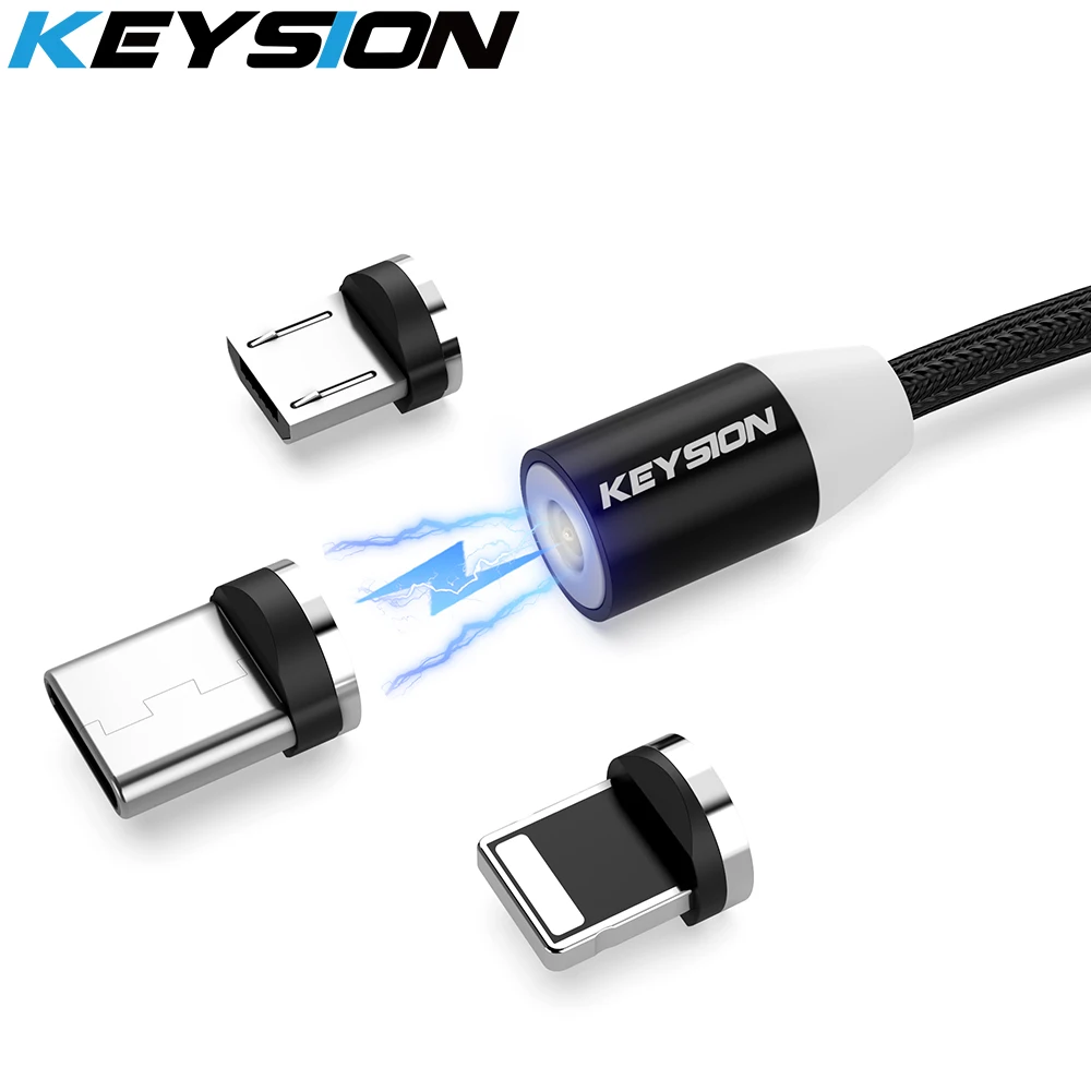 Магнитный кабель KEYSION в оплетке 1 м СВЕТОДИОДНЫЙ зарядный Type C Micro USB для Apple iPhone X 7 8 6