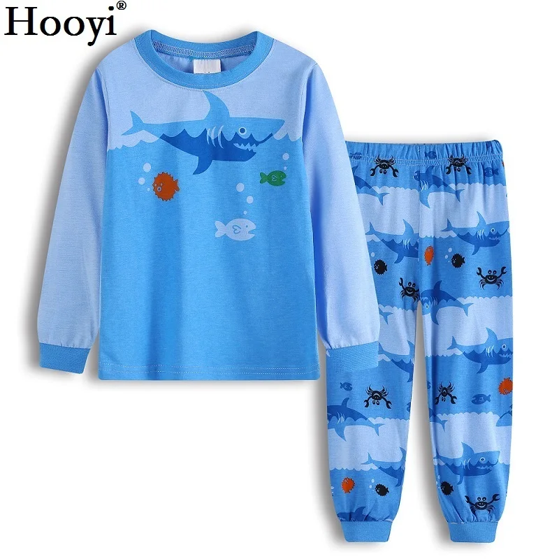 Пижама Hooyi для мальчиков с синей акулой одежда костюмы на осень и весну Детская