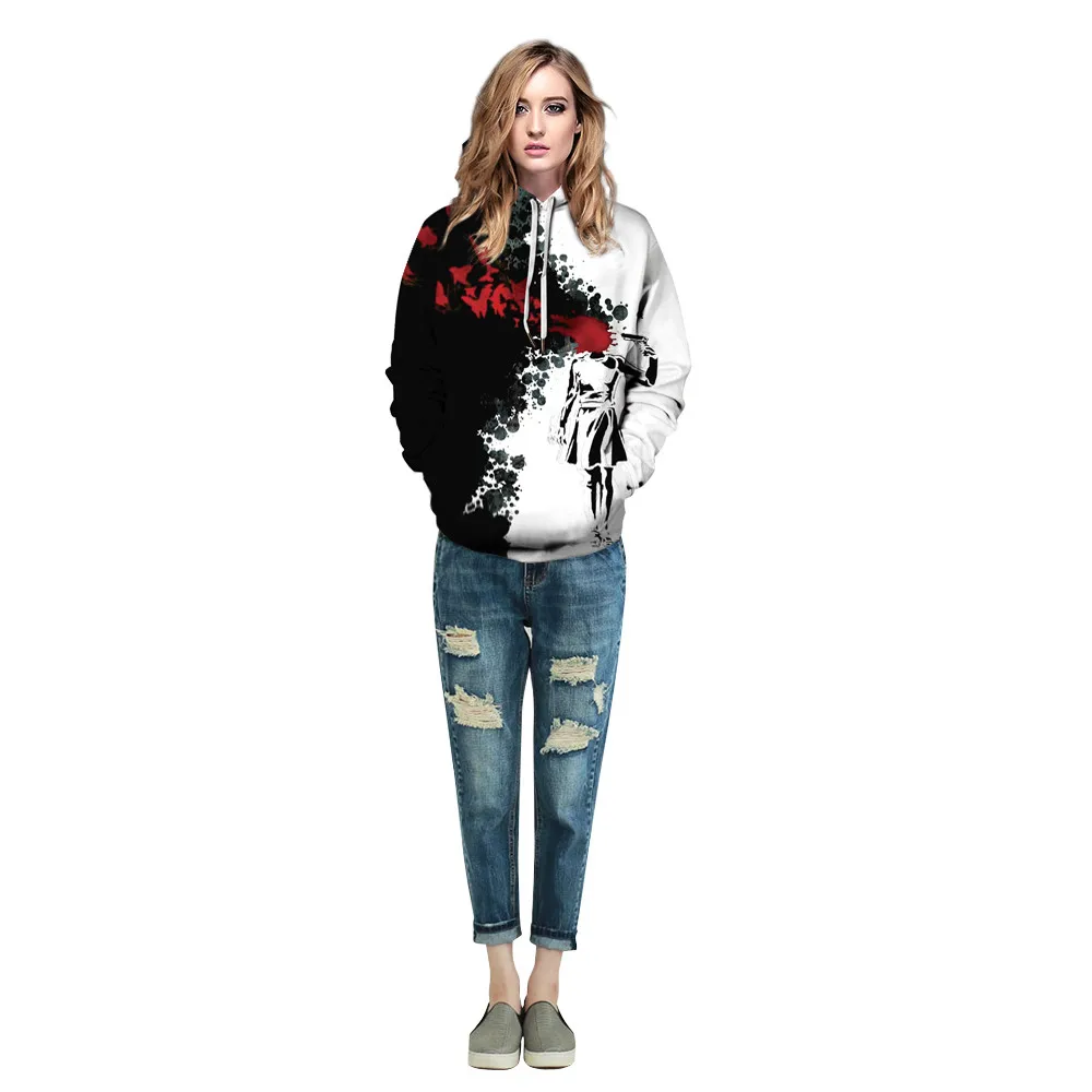 New Harajuku Hoodies Black White Men Women 3D Printed Red Blood Hooded Sweatshirts Streetwear Oversized Hoodie | Женская одежда