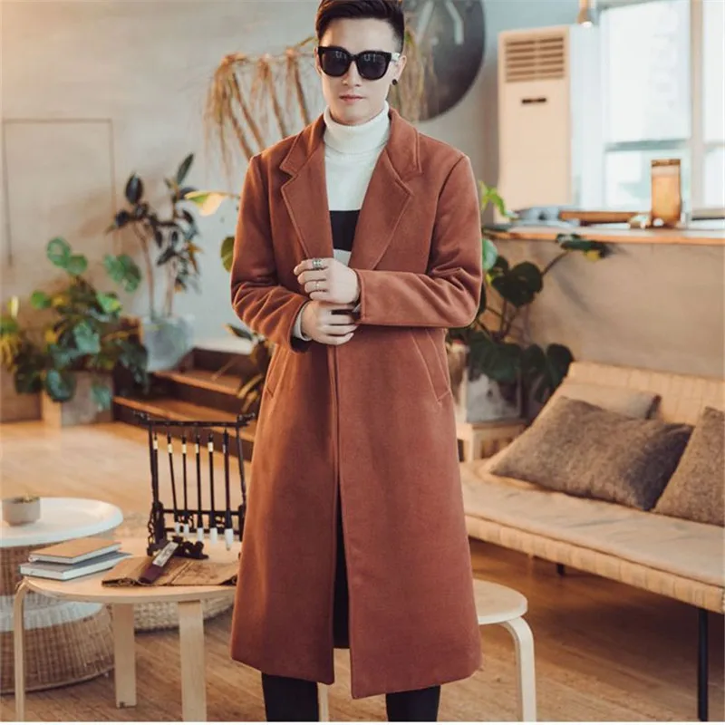 Большие размеры 2020 шерстяная мужская одежда в Корейском стиле с поясом пальто