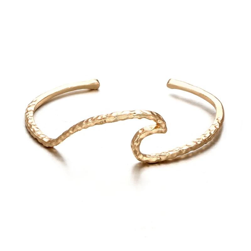 Tocona, 1 шт., Boho, модный, серебряный, золотой, простой браслет с волной, браслет для женщин, шарм, регулируемая манжета, Женские аксессуары 4266