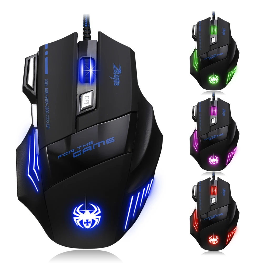 Zelotes T-80 игровая мышь 7200 dpi подсветка многоцветный светодиодный оптическая 7 кнопок мышь геймер USB Проводная игровая мышь для Pro Gamer