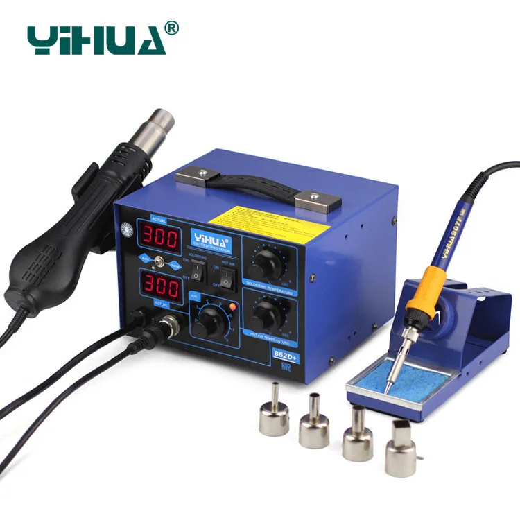 YIHUA 862D+ 2 в 1 паяльная станция 650 Вт SMD фена+ 75 Вт паяльник+ 600 Вт YIHUA 853A станция предварительного нагрева