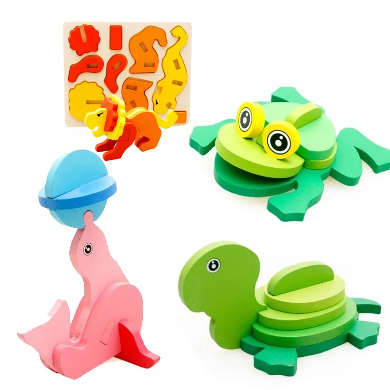 

19styles Funny Cartoon Animal Baby Model 3D Puzzles Wooden Puzzles Children Learning Educational Toys Kids Handmade DIY Toys