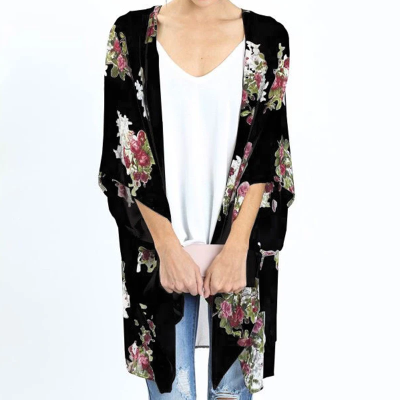 Новая женская Свободная блузка в стиле бохо с цветочным принтом топы открытой