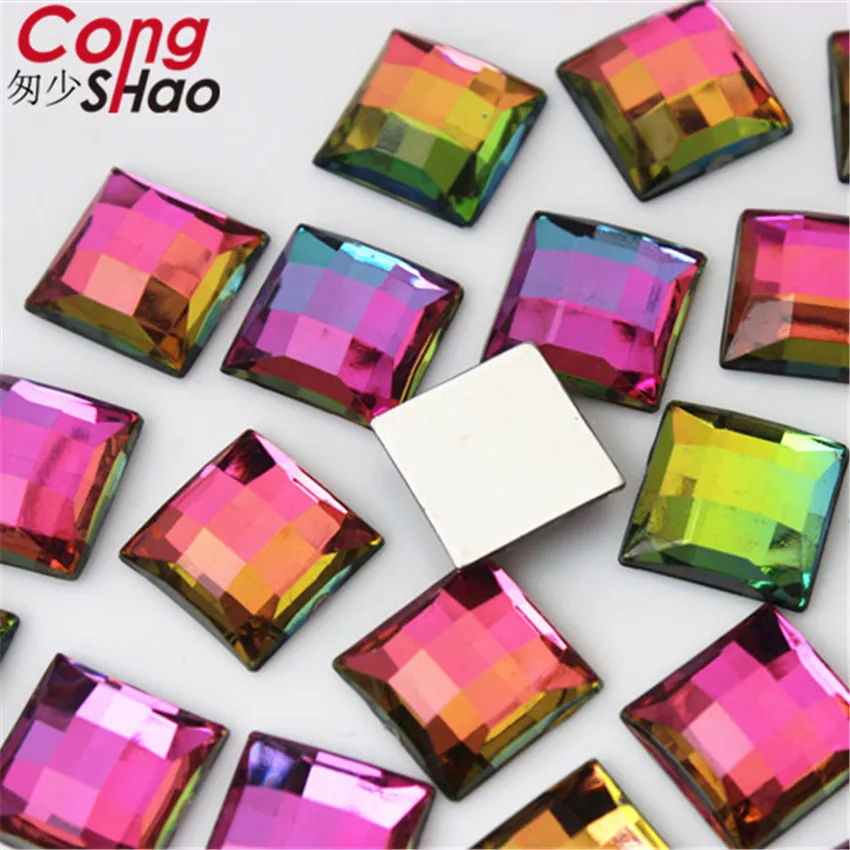 Cong Shao 10/14 мм квадратная форма AB Цвет Акриловые стразы драгоценные камни Flatback DIY