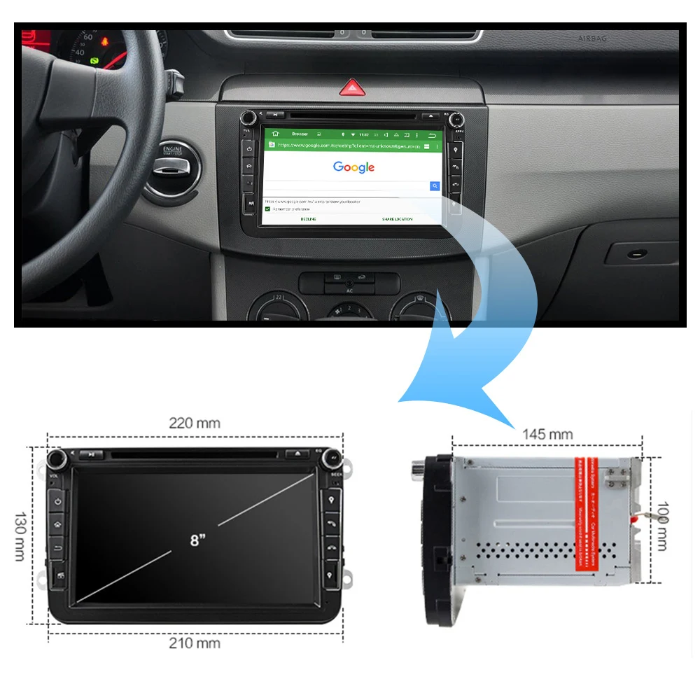 Eunavi 2 din 8 ''Восьмиядерный Android 0 dvd-плеер автомобиля gps для VW Passat CC Polo GOLF 5 6 блок EOS