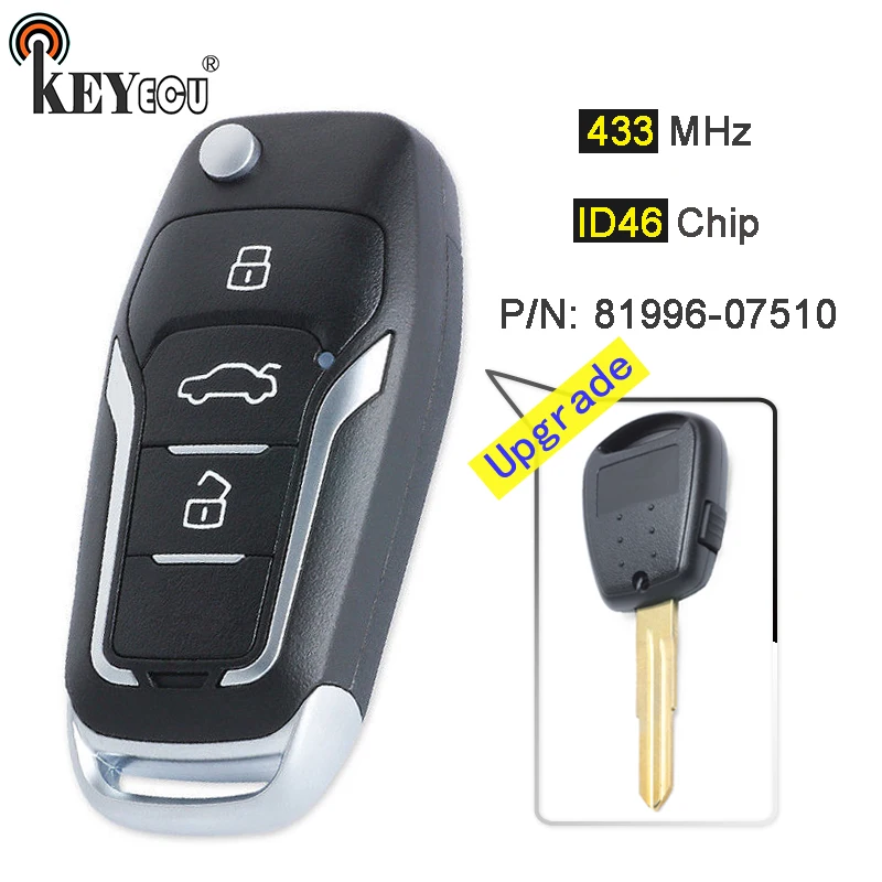 KEYECU 433 МГц ID46 чип P/N: 81996 07510 Модернизированный раскладной боковой 1 кнопочный