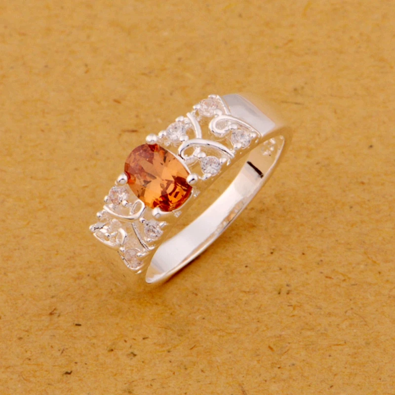 Кольцо с оранжевым цирконом серебряным покрытием модное Ювелирное Украшение для