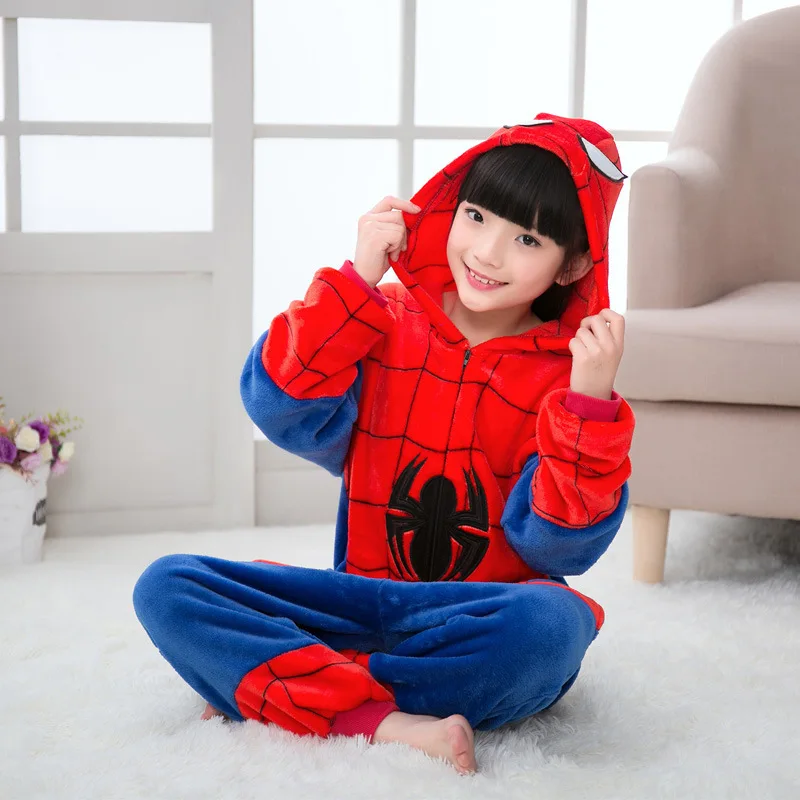 Spiderman EOICIOI кигуруми Животное Единорог Стежка Пегас Пикачу Пижама Фланель с капюшоном Дети Пижамы Мультфильм Косплей Дети Пижамы Onesies пикачу одежда домашняя одежда детские пижамы для девочки - Цвет: Spiderman