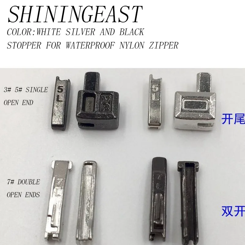 

40pairs/lot 3#5#7#silver black insert zipper stopper forwaterproof windproof left teeth single end double ends nylon zipper890