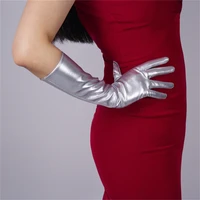 40cm patent leather silver gloves long section pu emulation leather warm bright leather mirror metallic glitter female wpu48 40