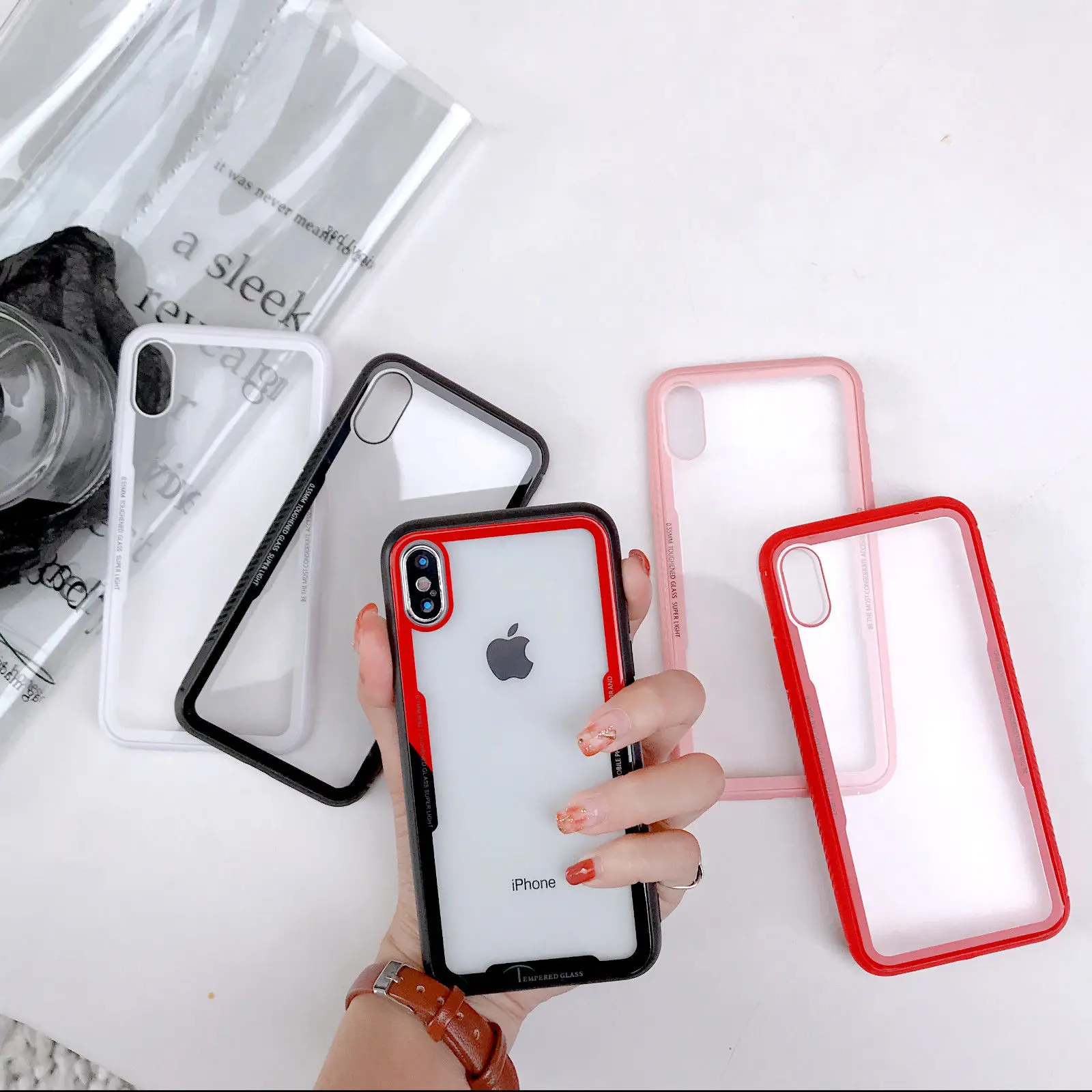 For iPhone X 8 6s 7 Plus Cover Hybrid Soft Silicone Bumper Clear Back Tempered Glass Case |