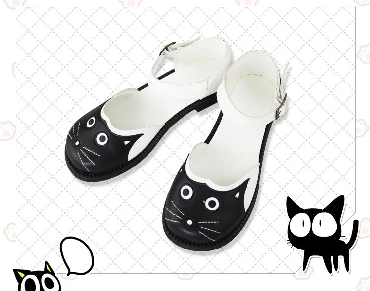 WHOHOLL/Женская обувь на плоской подошве; Kawaii cat; обувь с пряжкой на ремешке с круглым носком; милая обувь для костюмированной вечеринки в стиле Харадзюку для девочек с изображением Рури и кошки