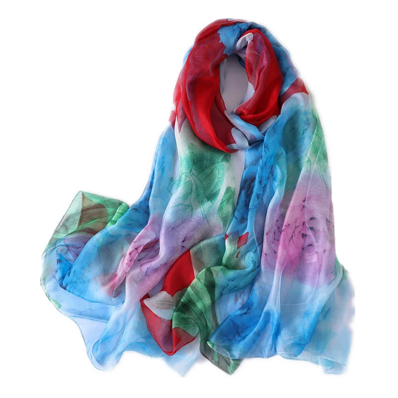 Женский шелковый шарф LaMaxPa Длинный мягкий и шаль для пляжа Пляжная накидка лето