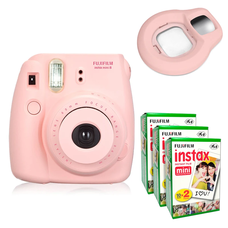 Моментальная Камера Fujifilm Instax Mini 8 розовая + Fuji белая пленка 60 Edge объектив крупным
