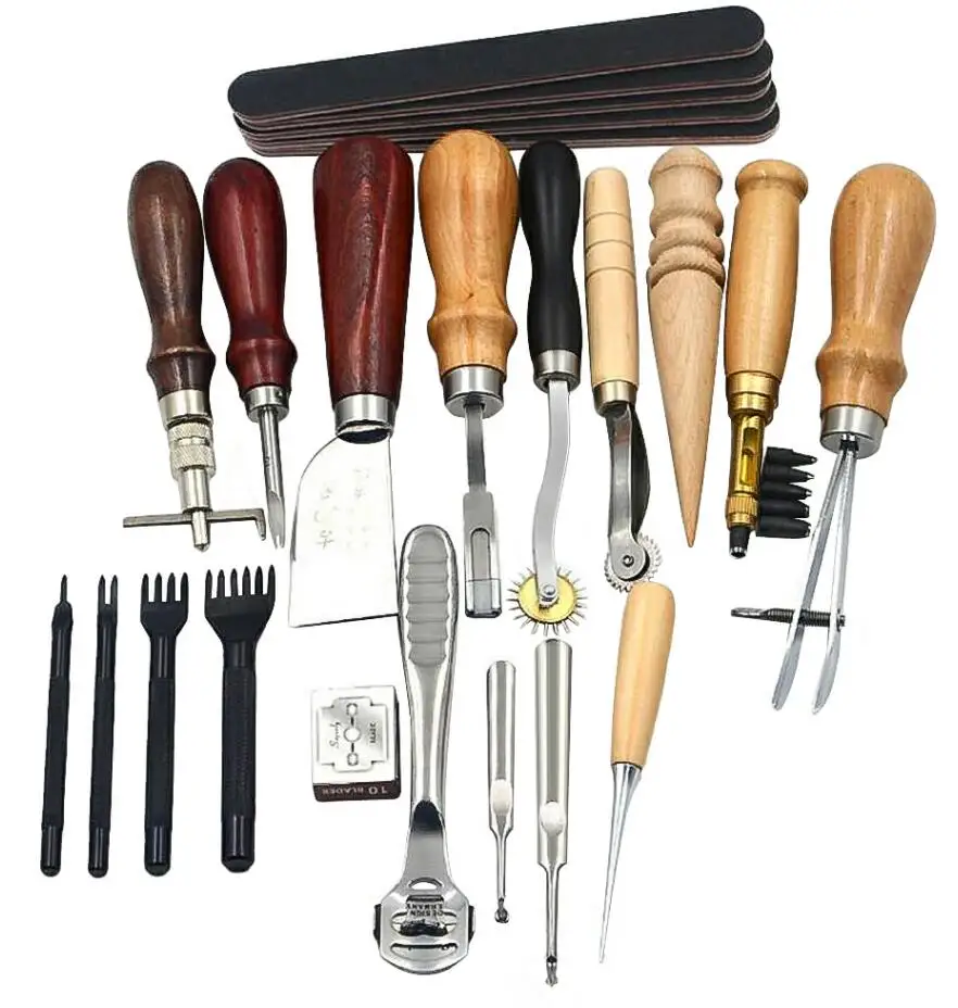 18 pcs 18 шт./компл. Кожа ремесло набор инструментов Ручное шитье Швейные DIY Набор инструментов - Цвет: 18 pcs