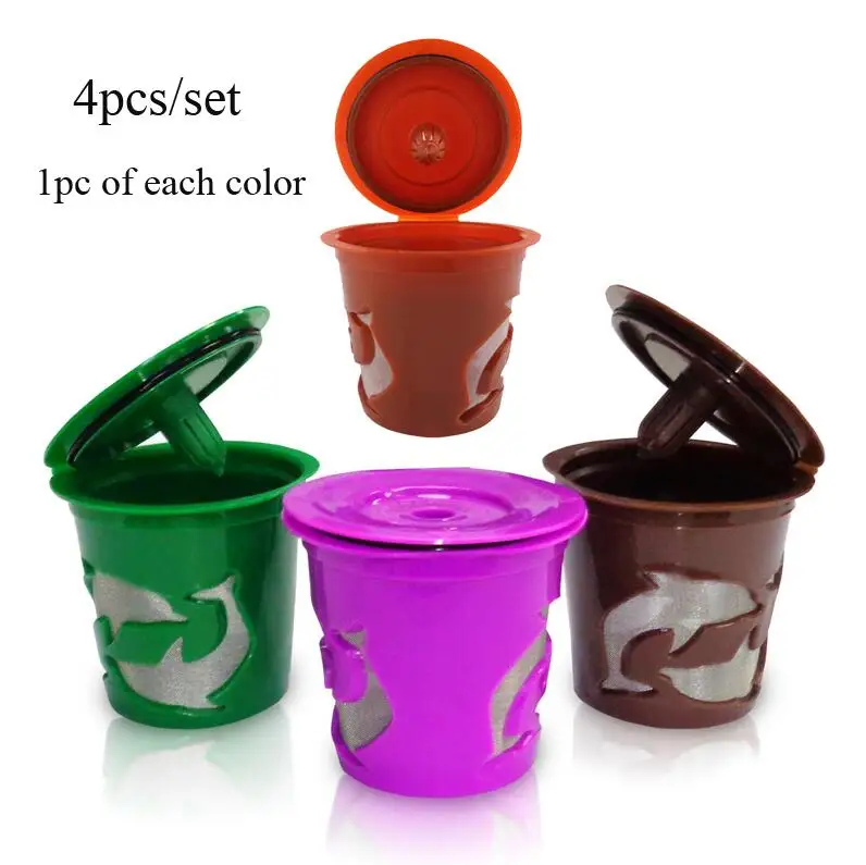 4pcs 4 цвета GOUGU K Cup многоразовая капсула для кофе нержавеющая сталь заманчивая многоразовая корзина для кофе Дельфин PP материал 1 шт - Цвет: 4pcs
